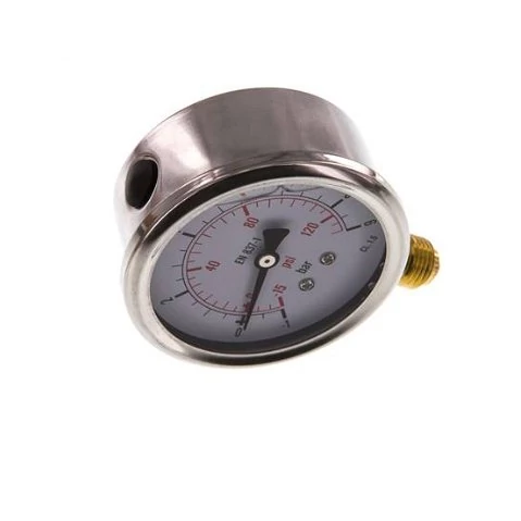 Manométer, alsó 1/4 coll csatl., átm: 63mm, -1/9bar, glicerin töltésű