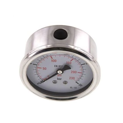 Manométer, hátsó 1/4 coll csatl., átm: 63mm, 0/16bar, glicerin töltésű