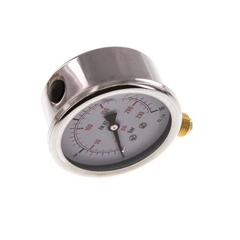 Manométer, alsó 1/4 coll csatl., átm: 63mm, 0/16bar, glicerin töltésű